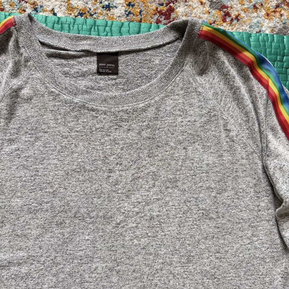 NEW Free Press Sweatshirt Womens L Gray Rainbow Accent Long Sleeve Crew Neck NWT - Picture 13 of 16